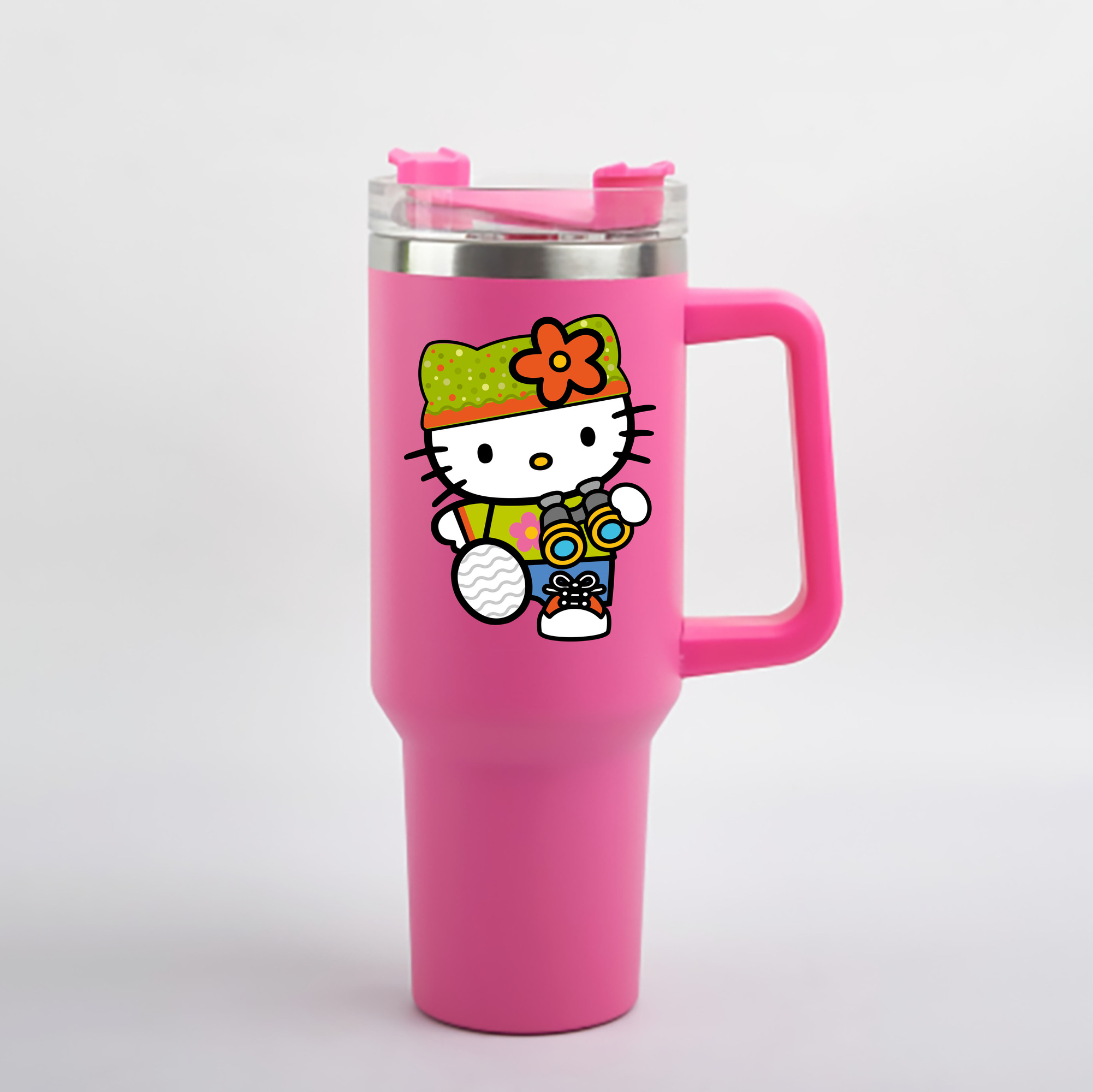 （画像用） Hello Kitty ハローキティ 1200mL車用タンブラー - クリスタルステッカー（プラスチックストロー付き）